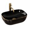 Lavoar REA Belinda Black Gold Edge, Negru, lucios, 46.5x33 cm, montaj pe blat, ceramica sanitara