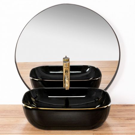 Lavoar REA Belinda Black Gold Edge, Negru, lucios, 46.5x33 cm, montaj pe blat, ceramica sanitara