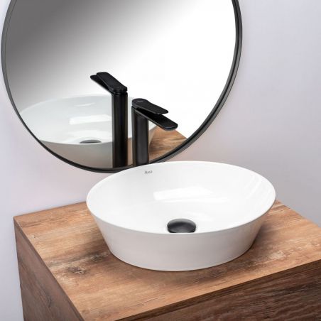 Lavoar REA Saga, Alb, lucios, 41x37.5 cm, montaj pe blat, ceramica sanitara