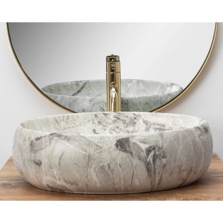 Lavoar EGO Linda Stone, Gri, mat, finisaj piatra, 48.5x34 cm, montaj pe blat, ceramica sanitara