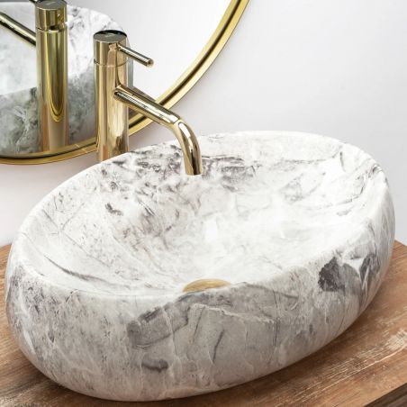 Lavoar EGO Linda Stone, Gri, mat, finisaj piatra, 48.5x34 cm, montaj pe blat, ceramica sanitara