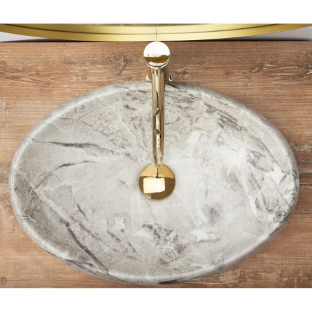 Lavoar EGO Linda Stone, Gri, mat, finisaj piatra, 48.5x34 cm, montaj pe blat, ceramica sanitara