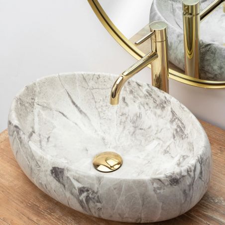Lavoar EGO Linda Stone, Gri, mat, finisaj piatra, 48.5x34 cm, montaj pe blat, ceramica sanitara