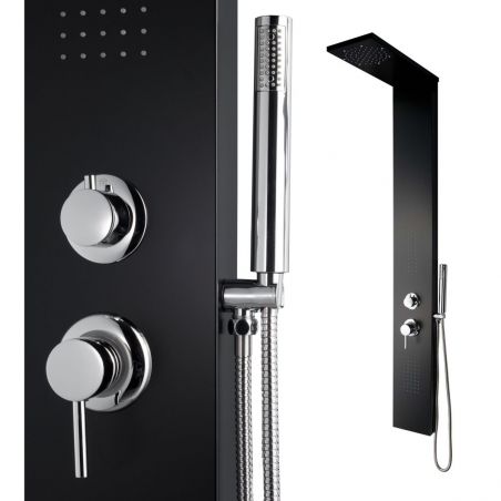 Panel dus 8712 din aluminiu, finisaj negru, cu ploaie si hidromasaj