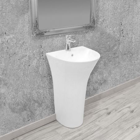 Lavoar stativ EGO Rita Slim, Alb, lucios, 48x42x83 cm, montaj podea, ceramica sanitara, cu gaura baterie si preaplin Lavoar stativ EGO Rita Slim, Alb, lucios, 48x42x83 cm, montaj podea, ceramica sanitara, cu gaura baterie si preaplin