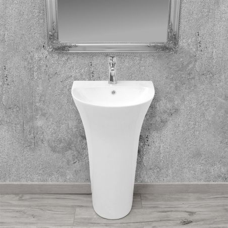 Lavoar stativ EGO Rita Slim, Alb, lucios, 48x42x83 cm, montaj podea, ceramica sanitara, cu gaura baterie si preaplin Lavoar stativ EGO Rita Slim, Alb, lucios, 48x42x83 cm, montaj podea, ceramica sanitara, cu gaura baterie si preaplin