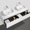 Mobilier de baie EGO-BELLA  prevazut cu doua lavoare din compozit mineral, MDF, 180 x 55 cm, Alb Mat, Push to open Mobilier de baie EGO-BELLA  prevazut cu doua lavoare din compozit mineral, MDF, 180 x 55 cm, Alb Mat, Push to open