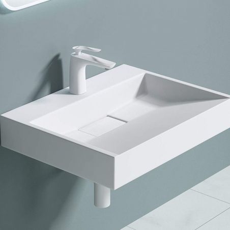 Lavoar EGO 19, Alb, mat, dimensiuni intre 60-90 cm, compozit marmura, montaj suspendat sau pe blat, cu o gaura de baterie
