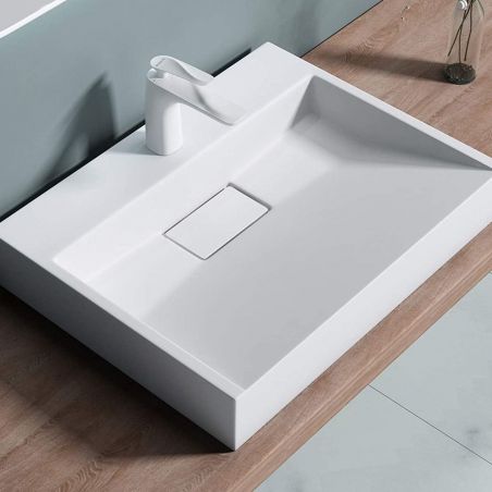 Lavoar EGO 19, Alb, mat, dimensiuni intre 60-90 cm, compozit marmura, montaj suspendat sau pe blat, cu o gaura de baterie