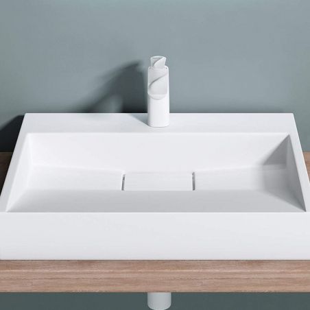 Lavoar EGO 19, Alb, mat, dimensiuni intre 60-90 cm, compozit marmura, montaj suspendat sau pe blat, cu o gaura de baterie