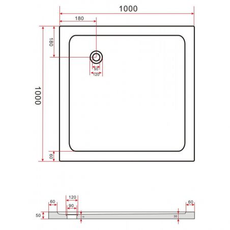 Cadita dus EGO Aris, acril sanitar, forma patrata, 5 cm inaltime, Alb, dimensiuni 100x100 sau 120x120 cm