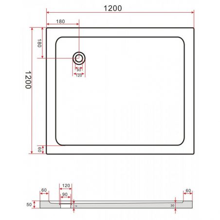 Cadita dus EGO Aris, acril sanitar, forma patrata, 5 cm inaltime, Alb, dimensiuni 100x100 sau 120x120 cm