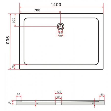 Cadita de dus EGO Arcadia, acril sanitar, forma dreptunghiulara, Alb, inaltime de 5 cm, dimensiuni 140 x 90 cm sau 160 x 90 cm