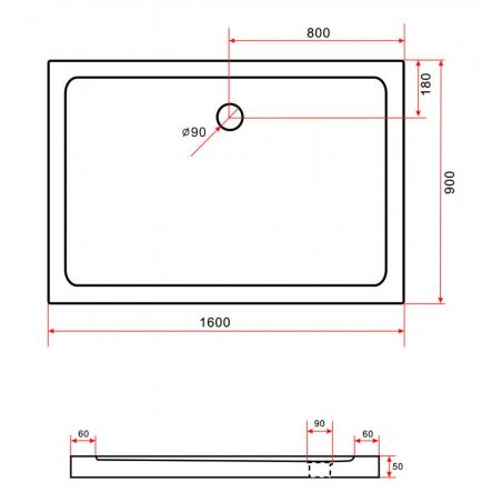 Cadita de dus EGO Arcadia, acril sanitar, forma dreptunghiulara, Alb, inaltime de 5 cm, dimensiuni 140 x 90 cm sau 160 x 90 cm