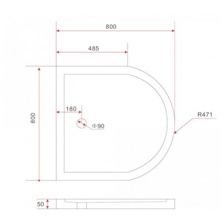 Cadita dus EGO Arion, acril sanitar, U-Form, Alb, inaltime de 5 cm, dimensiuni 80 x 80, 90 x 90 sau 100 x 100 cm