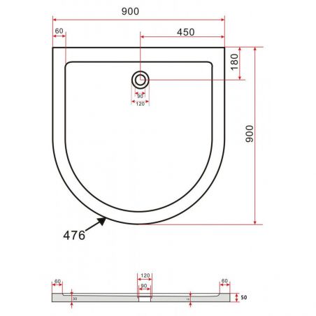 Cadita dus EGO Arion, acril sanitar, U-Form, Alb, inaltime de 5 cm, dimensiuni 80 x 80, 90 x 90 sau 100 x 100 cm
