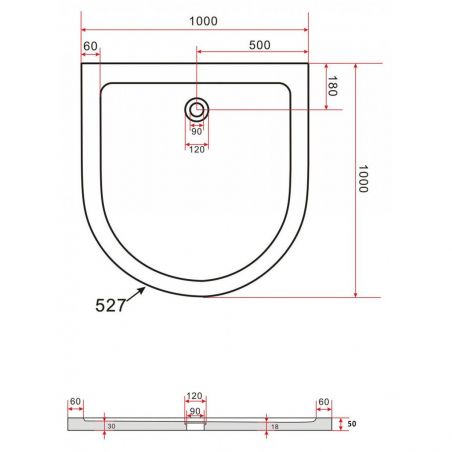Cadita dus EGO Arion, acril sanitar, U-Form, Alb, inaltime de 5 cm, dimensiuni 80 x 80, 90 x 90 sau 100 x 100 cm