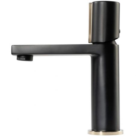 Baterie lavoar REA-Icon Low, montaj pe lavoar, finisaj negru mat-gold, perlator aer, design deosebit
