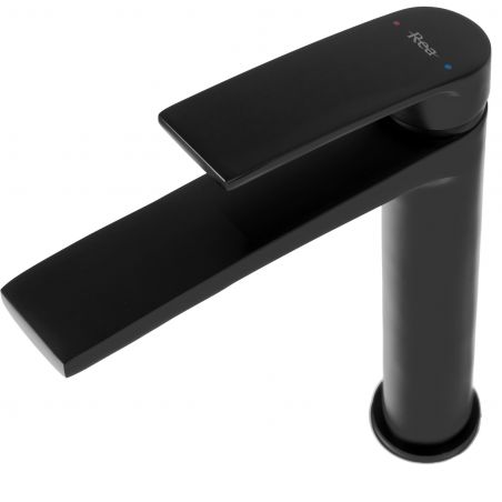 Baterie lavoar REA-Luppo Black Low, montaj pe lavoar, finisaj negru mat, perlator aer, design deosebit