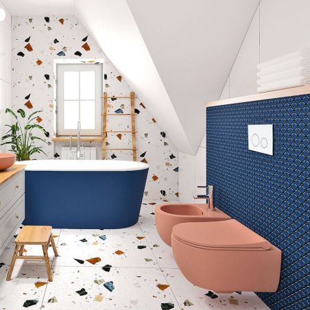 Vas WC EGO Michael Rimless, 49x36 cm, Roz Somon, Power Colour, semi-mat, montaj suspendat, capac duroplast soft-close easy off