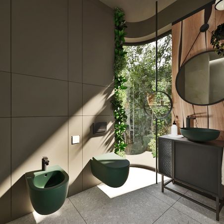 Vas bideu EGO Michael, 49x36 cm, Verde, Power Colour, semi-mat, montaj suspendat, cu preaplin
