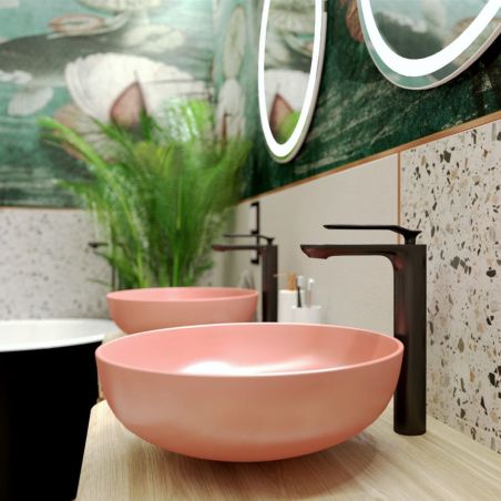 Lavoar EGO Michael, 38x13.6 cm, Roz Somon, Power Colour, semi-mat, montaj pe blat, ceramica sanitara de inalta calitate
