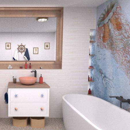 Lavoar EGO Michael, 38x13.6 cm, Roz Somon, Power Colour, semi-mat, montaj pe blat, ceramica sanitara de inalta calitate