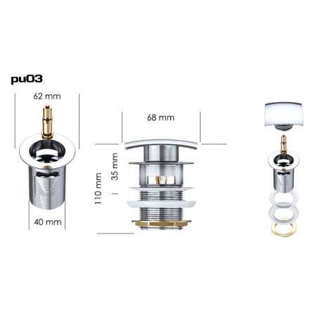 Ventil EGO PU03 si PU06, push-up open, cu sau fara preaplin, design deosebit