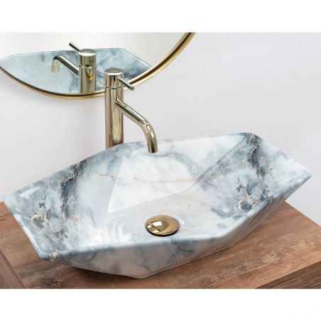 Lavoar hexagonal REA Vegas Granit, lucios, finisaj granit, 57x37 cm, montaj pe blat, ceramica sanitara