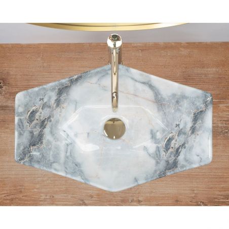 Lavoar hexagonal REA Vegas Granit, lucios, finisaj granit, 57x37 cm, montaj pe blat, ceramica sanitara