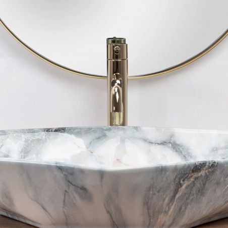 Lavoar hexagonal REA Vegas Granit, lucios, finisaj granit, 57x37 cm, montaj pe blat, ceramica sanitara