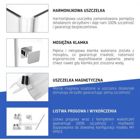 Cabina MY SPACE, perete fix si o usa Pliabila la perete, Easy Clean, dimensiune: 70x70x190 cm