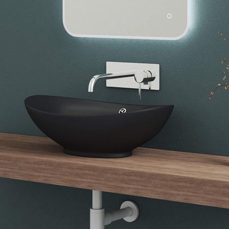Lavoar EGO 818, Negru, mat, 59x38.3 cm, montaj pe blat, ceramica sanitara, cu preaplin