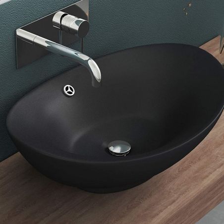 Lavoar EGO 818, Negru, mat, 59x38.3 cm, montaj pe blat, ceramica sanitara, cu preaplin