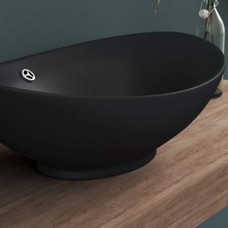 Lavoar EGO 818, Negru, mat, 59x38.3 cm, montaj pe blat, ceramica sanitara, cu preaplin
