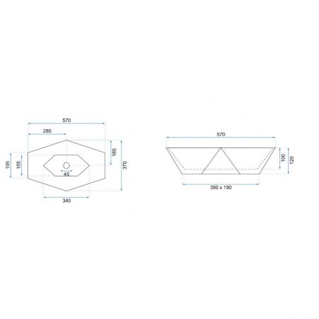 Lavoar hexagonal REA Vegas, Alb, lucios, 57x37 cm, montaj pe blat, ceramica sanitara