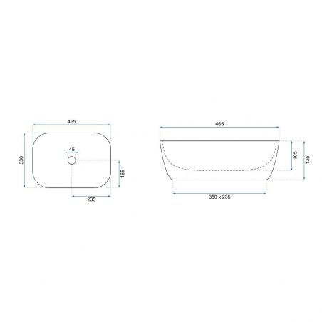 Lavoar REA Belinda, Negru, mat, 46,5x33 cm, montaj pe blat, ceramica sanitara
