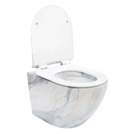 Vas Wc EGO Carlo Slim Rimless Granit Matt, finisaj granit, 49x37 cm, Capac Duroplast, montaj suspendat, ceramica sanitara