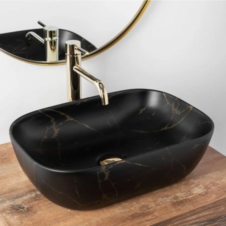 Lavoar REA Belinda Marble, Negru, mat, 46.5x33 cm, montaj pe blat, ceramica sanitara