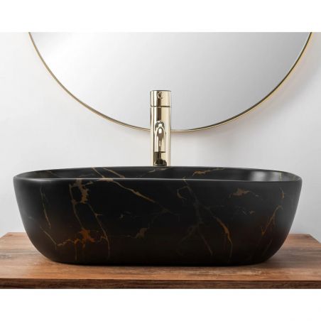 Lavoar REA Belinda Marble, Negru, mat, 46.5x33 cm, montaj pe blat, ceramica sanitara
