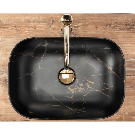 Lavoar REA Belinda Marble, Negru, mat, 46.5x33 cm, montaj pe blat, ceramica sanitara