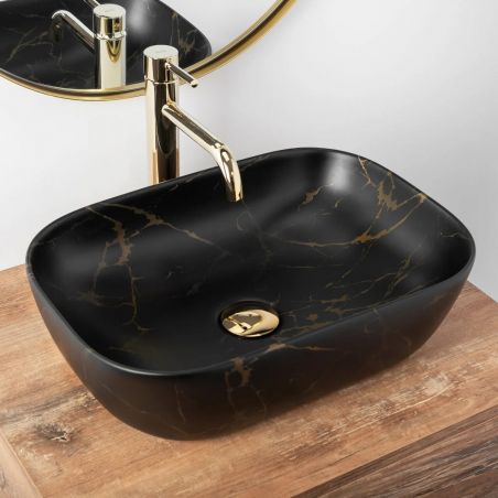 Lavoar REA Belinda Marble, Negru, mat, 46.5x33 cm, montaj pe blat, ceramica sanitara