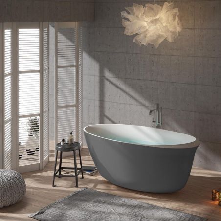 Cada de baie EGO Bali, freestanding, 170x78 cm, gri semi-mat exterior si alb mat interior