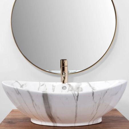 Lavoar EGO Wendy Marmo, lucios, finisaj marmura, 59.5x39 cm, montaj pe blat, ceramica sanitara, cu preaplin