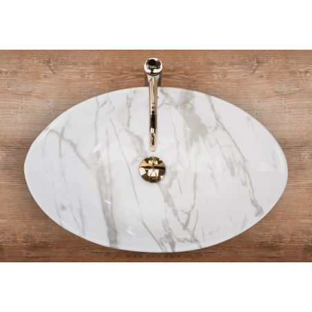 Lavoar EGO Wendy Marmo, lucios, finisaj marmura, 59.5x39 cm, montaj pe blat, ceramica sanitara, cu preaplin