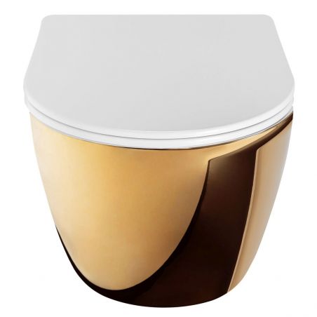 Vas wc EGO-Carlo mini, Gold/White, Auriu, 49x37 cm, suspendat, capac Duroplast inclus