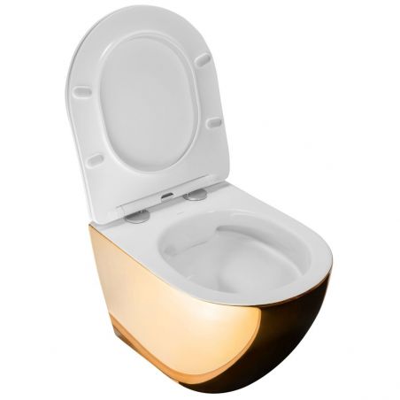 Vas wc EGO-Carlo mini, Gold/White, Auriu, 49x37 cm, suspendat, capac Duroplast inclus
