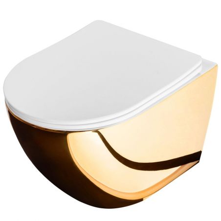 Vas wc EGO-Carlo mini, Gold/White, Auriu, 49x37 cm, suspendat, capac Duroplast inclus