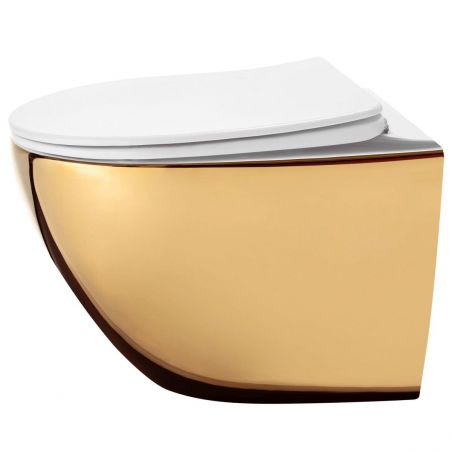 Vas wc EGO-Carlo mini, Gold/White, Auriu, 49x37 cm, suspendat, capac Duroplast inclus