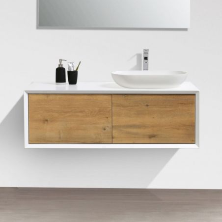 Mobilier de baie EGO-BELLA din compozit mineral cu unul sau doua lavoare, MDF, 120-180 x 55 cm, Alb Mat, Push to open